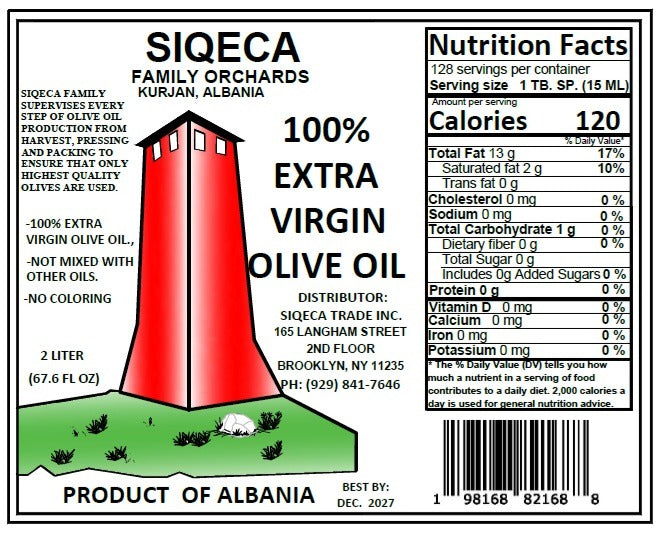 2 Liter Stainless Steel Extra Virgin Olive Oil-Frantoio Variety