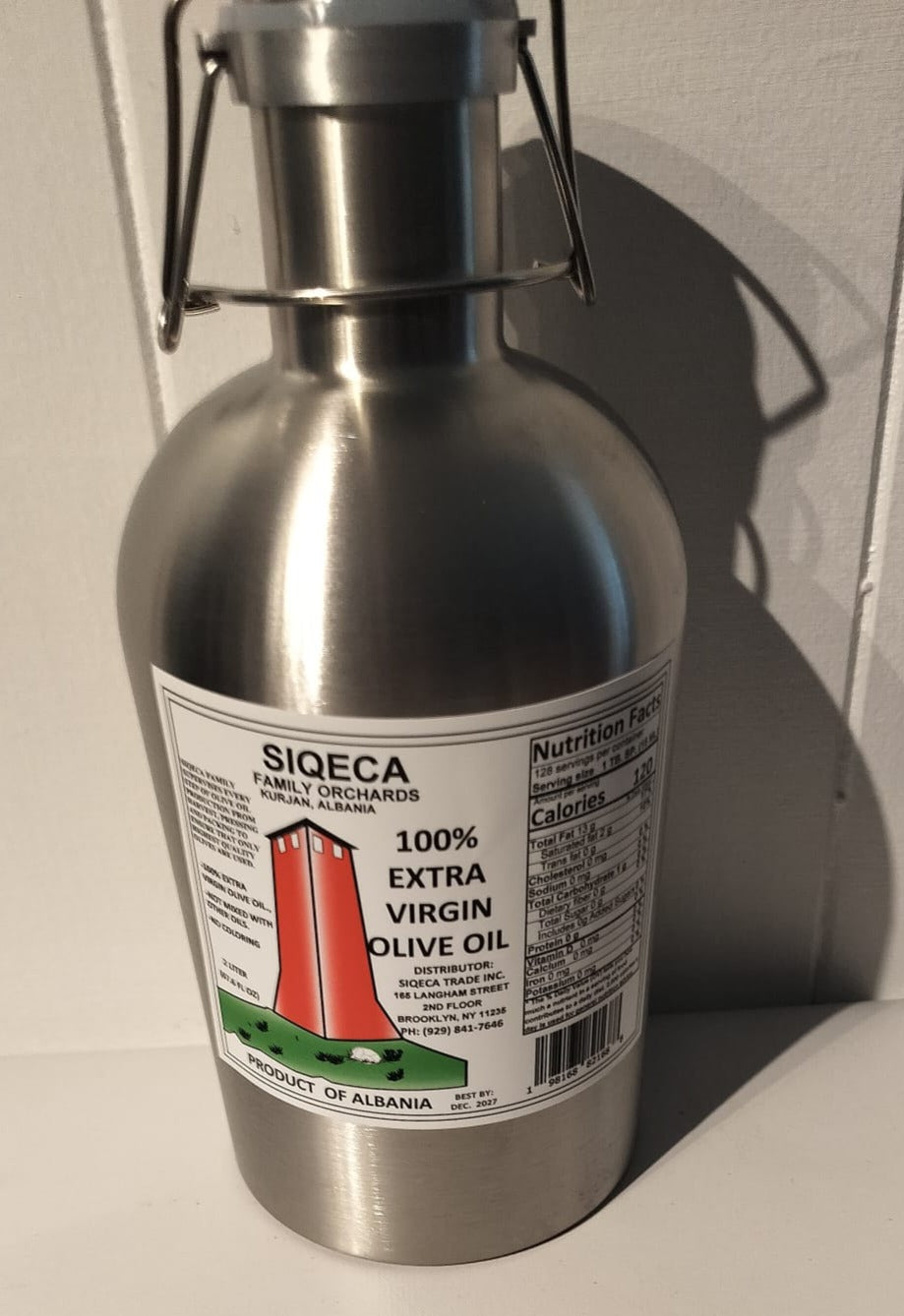 2 Liter Stainless Steel Extra Virgin Olive Oil-Frantoio Variety