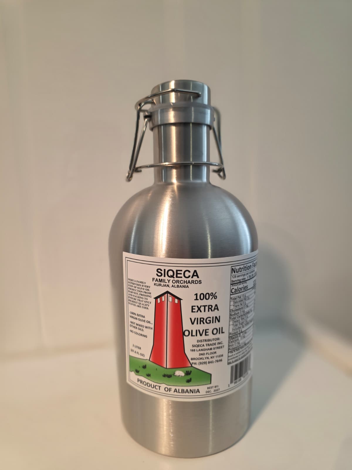 2 Liter Stainless Steel Extra Virgin Olive Oil-Frantoio Variety